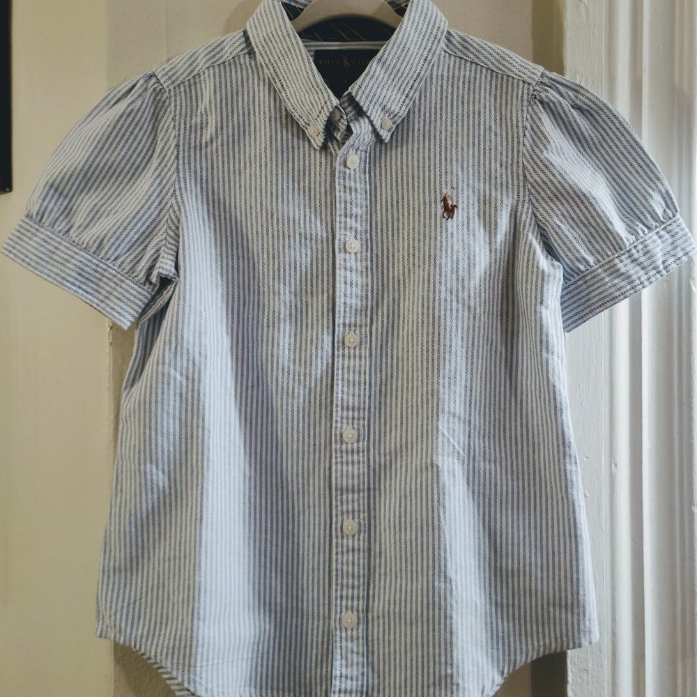 Ralph Lauren Girl's Cap Sleeve Oxford Button Down Shirt size 7